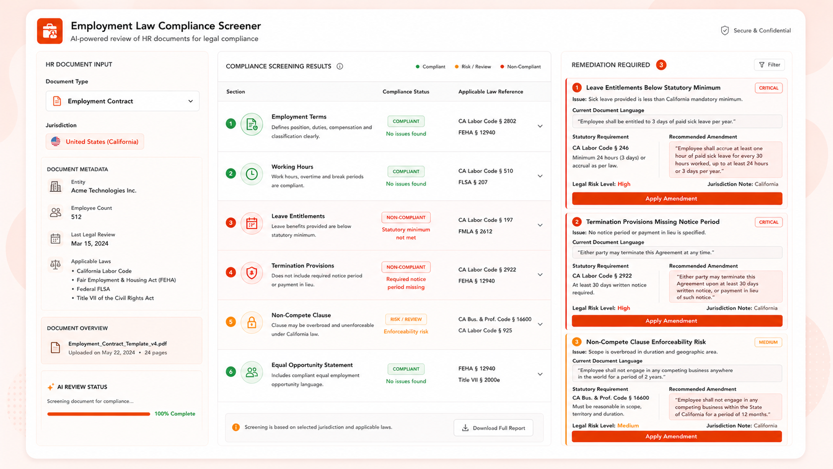Employment Law Compliance Screener
